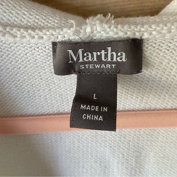 Martha Stewart Hooded White Sweater V Neck Large Pull Over Beachy Chunky - Picture 2 of 9